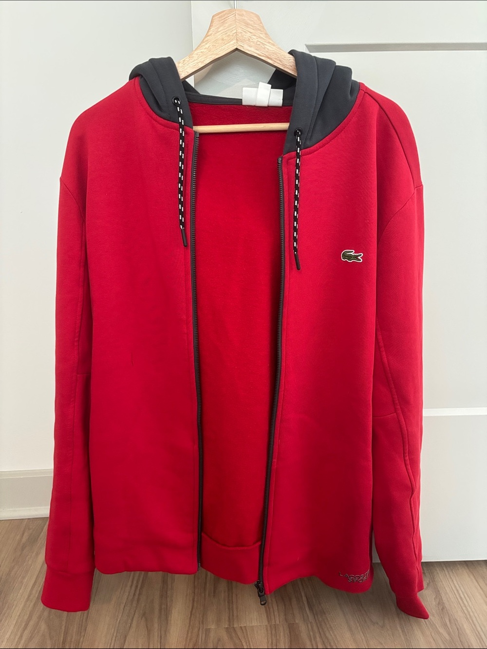 Lacoste Men’s Red Zip Hoodie with Black Hood